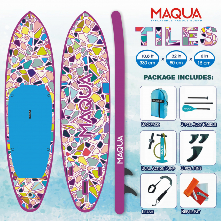 Set placa Paddleboard SUP, surf gonflabila Tiles, 330 cm x 80 cm x 15 cm MAQUA [1]