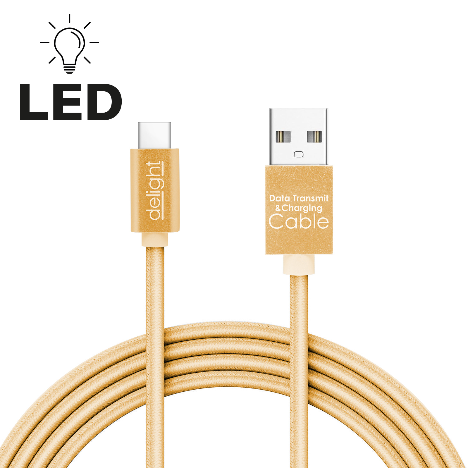 Cablu de date - USB Type C - cu lumina LED, auriu, 1 m