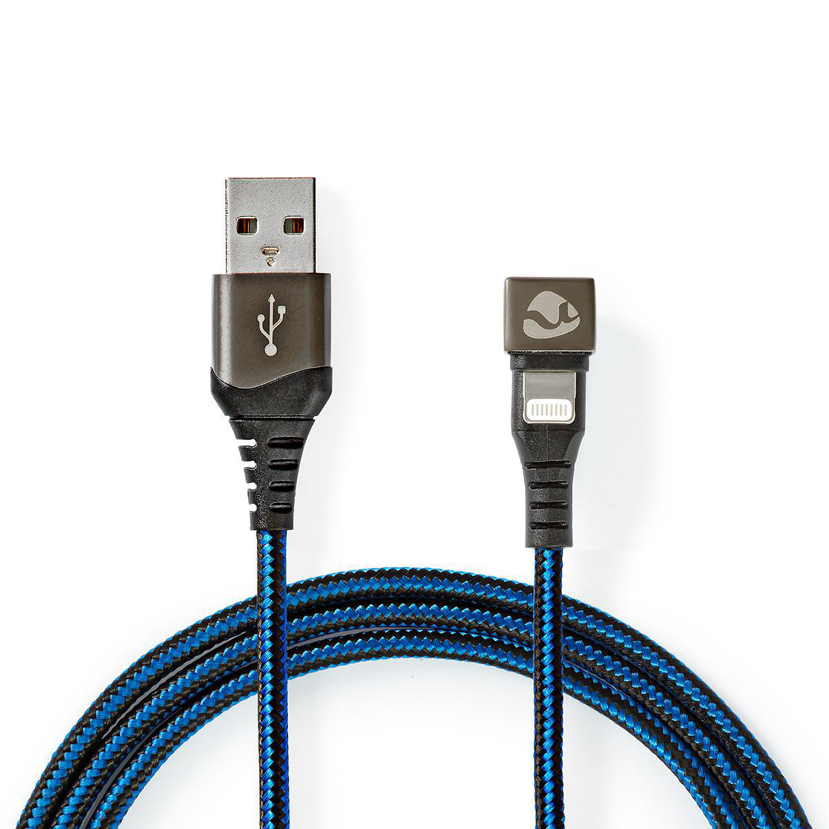 Cablu sincronizare si incarcare USB-A tata - Lightning 8-pini, conector gaming 180 , 1m, negru albastru