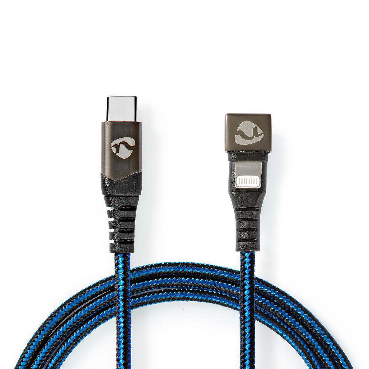 Cablu sincronizare si incarcare USB-C tata - Lightning 8-pini, conector gaming 180 , 1m, negru albastru