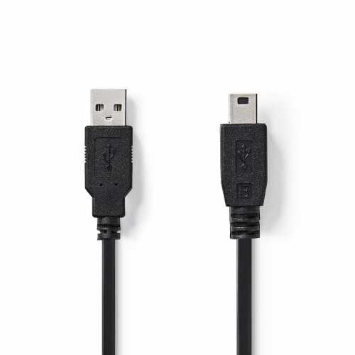 Cablu USB 2.0 A tata - mini USB 5-pini tata, 5m, negru, Nedis