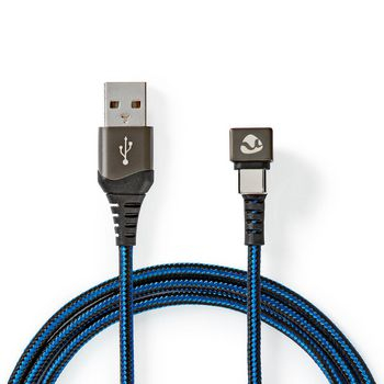 Cablu USB 2.0 A tata - USB-C tata, conector gaming 180 , 2m, negru albastru, Nedis