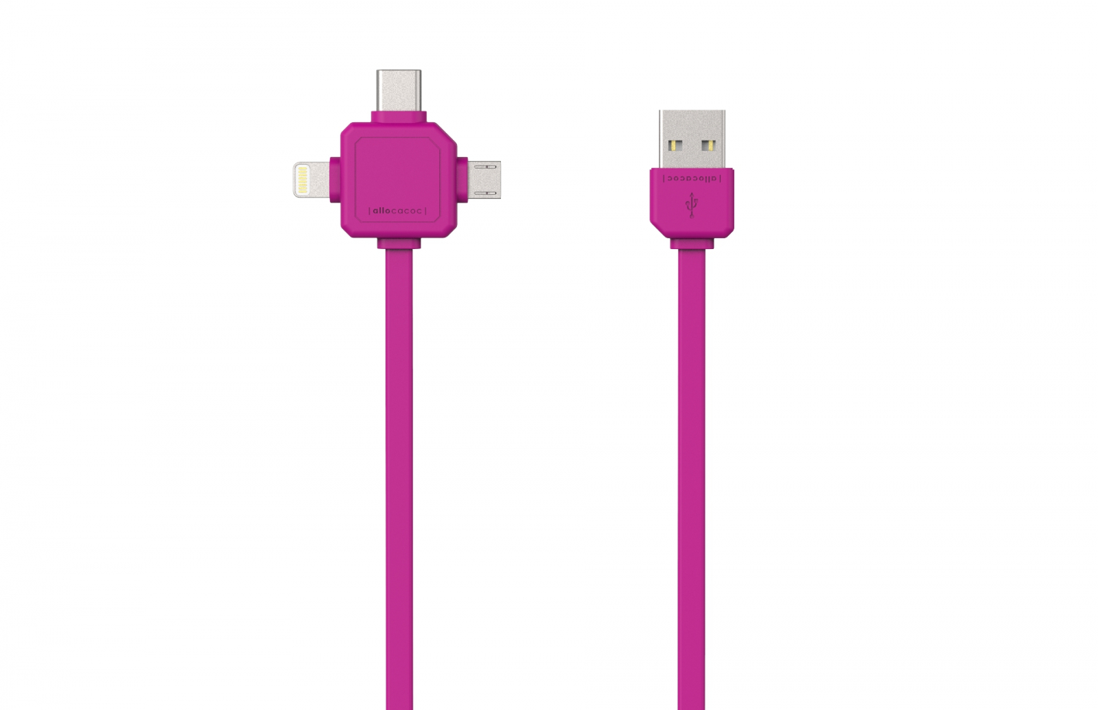 Cablu USB-C, micro-USB, Lightning 1.5m roz, Allocacoc