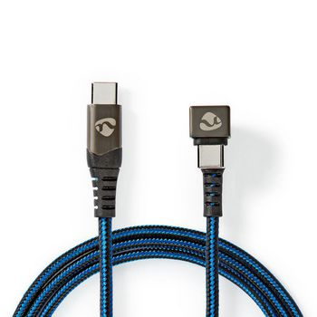 Cablu USB-C tata - USB-C tata, conector gaming 180 , 1m, negru albastru