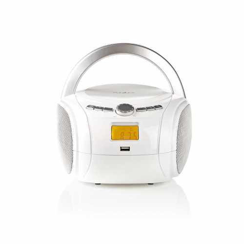 CD player portabil Boombox Nedis, 9W Bluetooth FM Radio USB Aux, alb