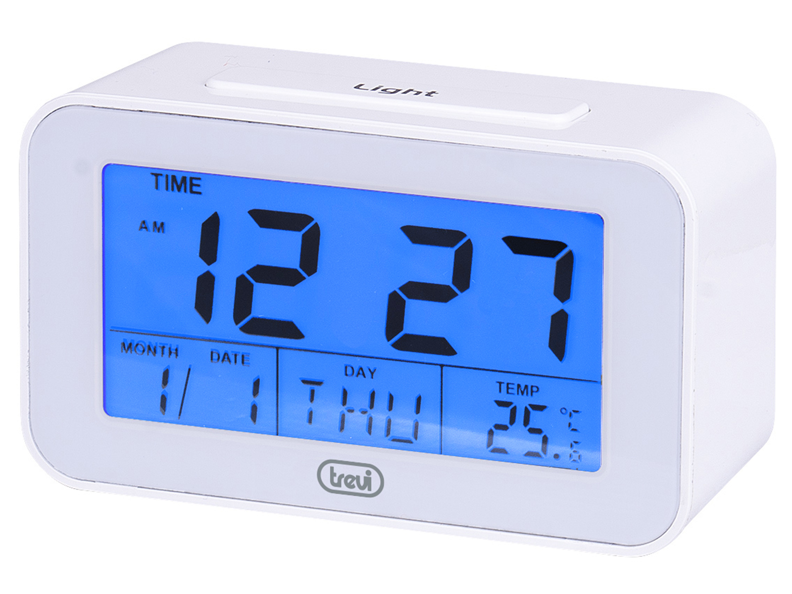 Ceas desteptator cu LCD SLD 3P50, termometru, calendar, alb, Trevi