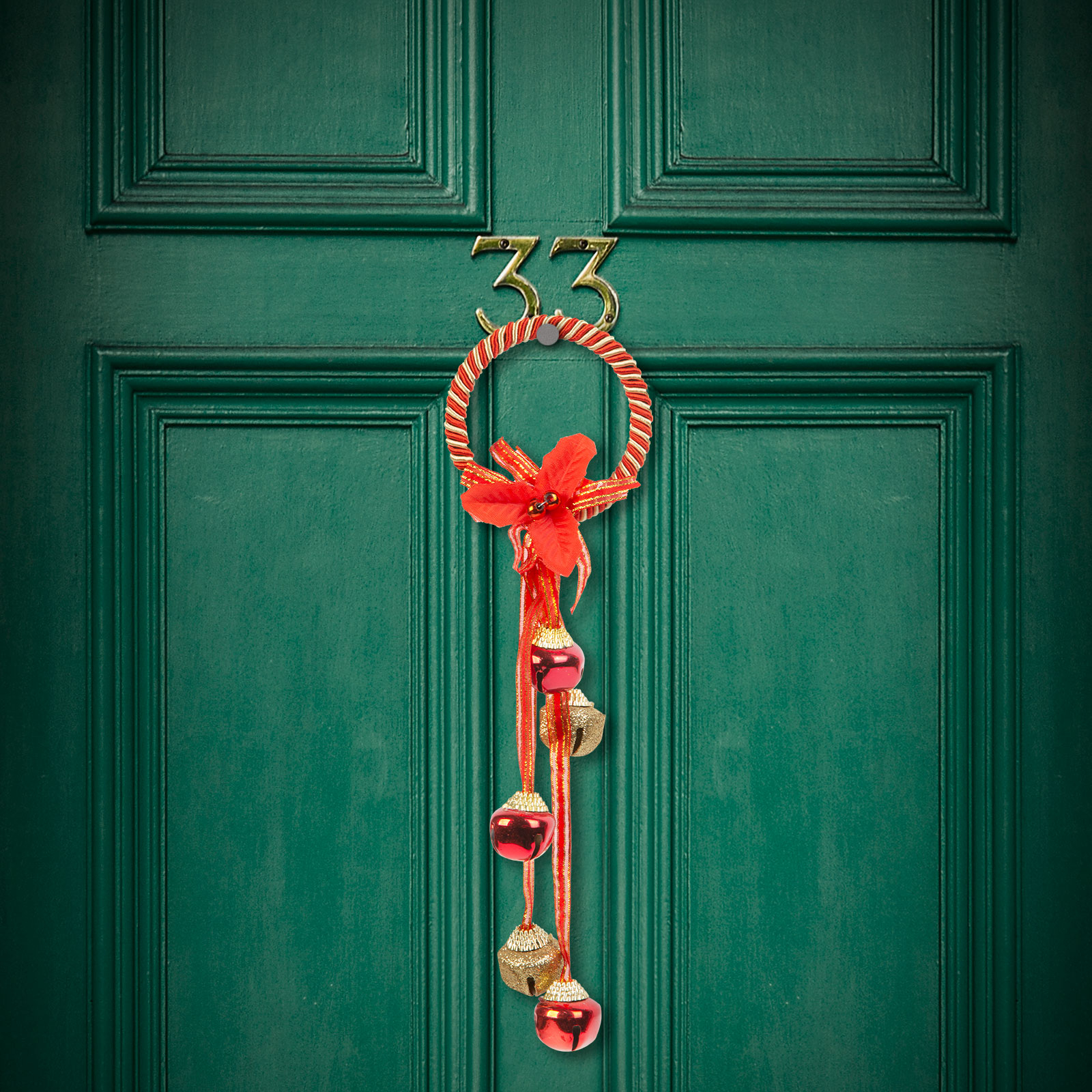 Clopotei chinezesti, ornament de Craciun pentru usa - metal, rosii