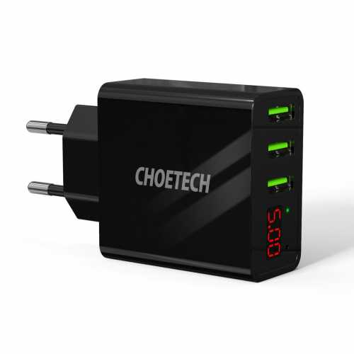 Incarcator retea Choetech C0027, 3x USB-A, 2.4A max 1 port, total 3A, afisaj digital