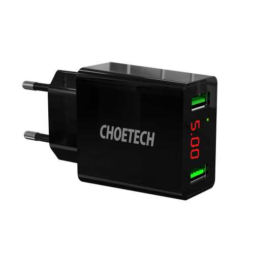 Incarcator retea Choetech C0028, 2x USB-A, 2.4A max 1 port, total 3A, afisaj digital