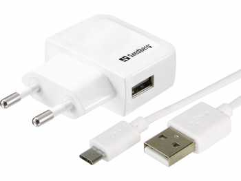 Incarcator retea Sandberg 440-59, 1x USB-A 1A, cablu micro USB, alb