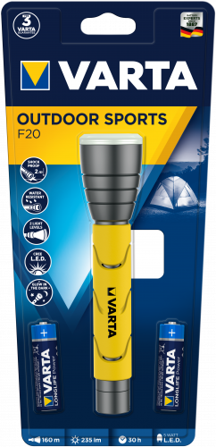 Lanterna LED Varta Outdoor Sports F20 + 2 baterii AA Longlife Power
