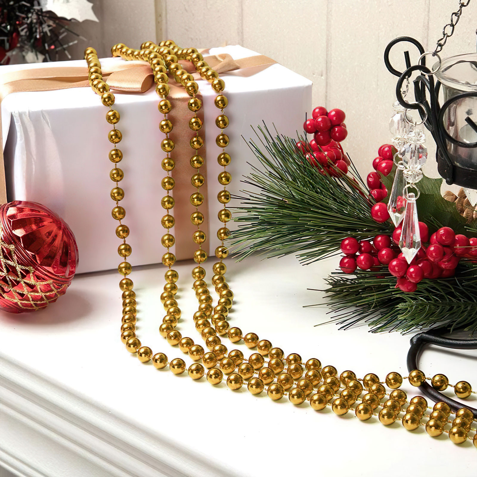 Margele decorative pentru brad - aurii - 3,6 m