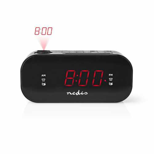 Radio cu ceas digital Nedis, ecran LED de 0,9 , FM, alarma dubla, amanare, proiectie pe perete