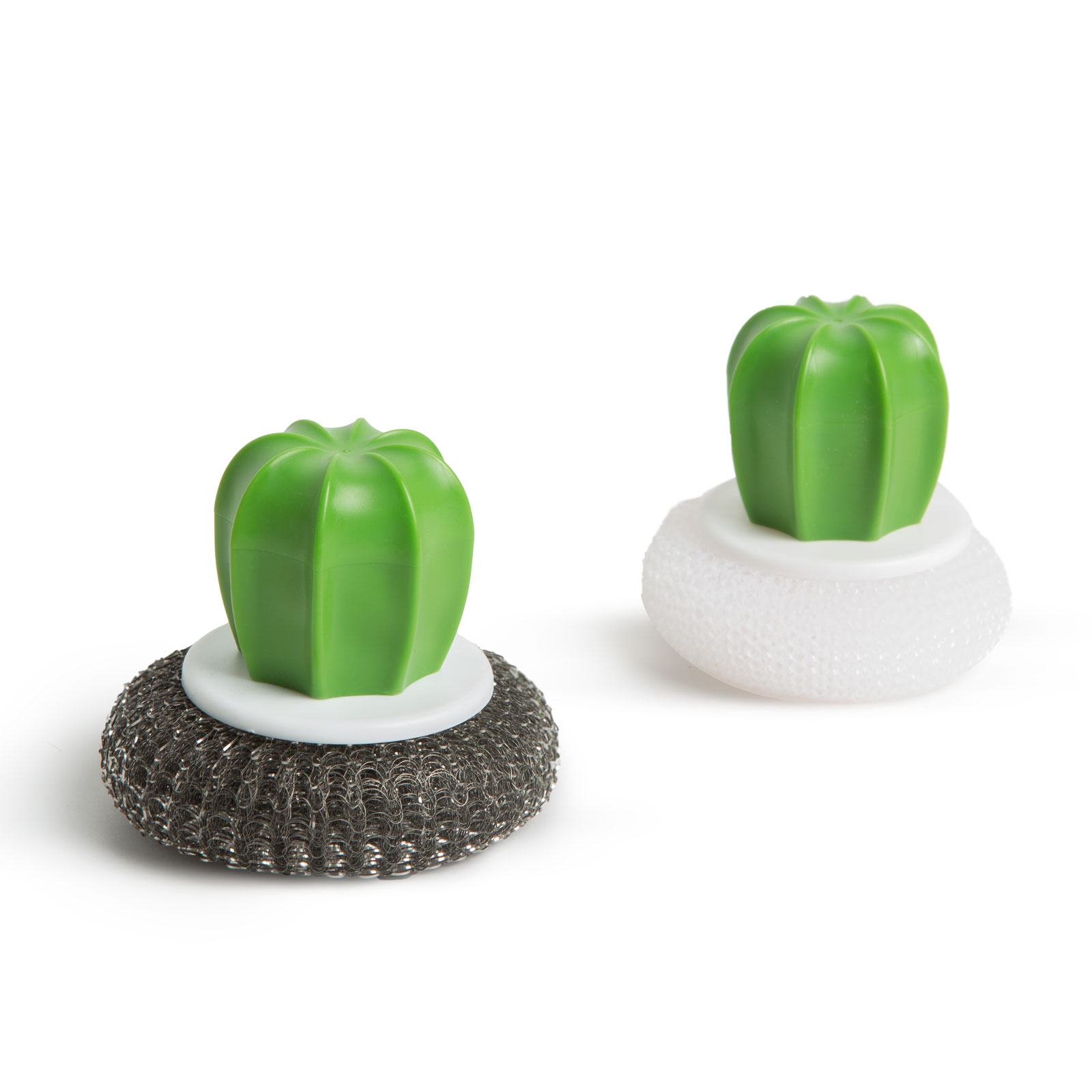 Set burete de spalat vase din fibre de otel plastic - 2 buc. - model cactus - 8.5 x 8 cm