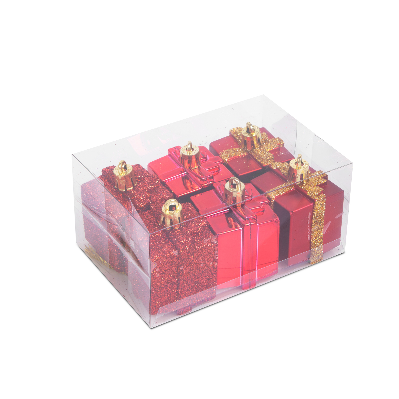 Set decor brad - cadouri rosii - 4,5 cm - 6 buc set