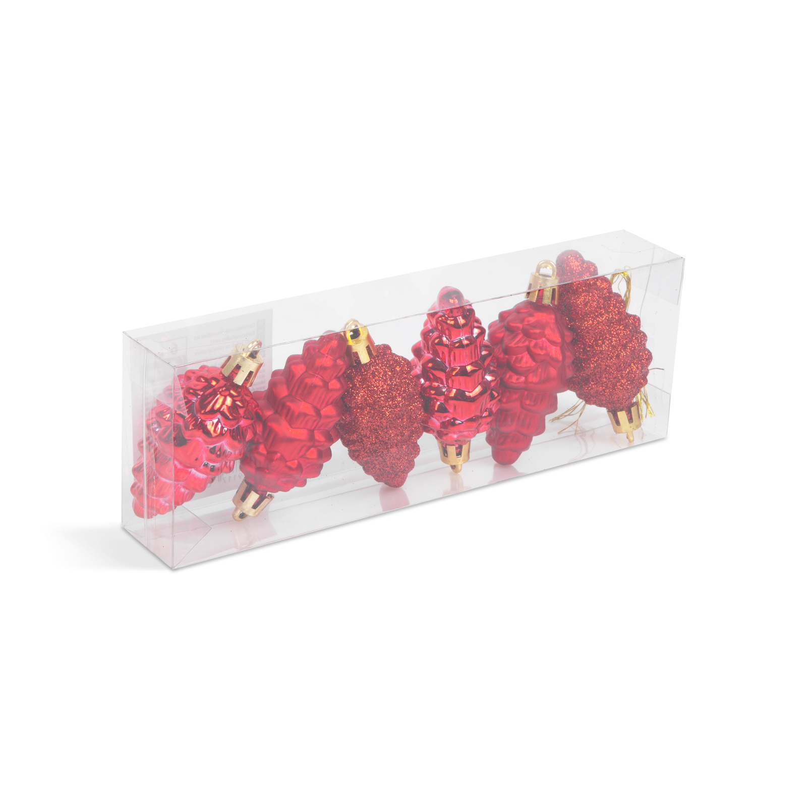Set decor pentru brad - conuri rosii - 6 cm - 6 buc set