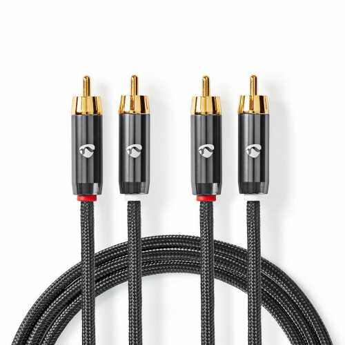 Stereo Audio Cable 2x RCA Male - 2x RCA Male Gun Metal Grey Braided Cable