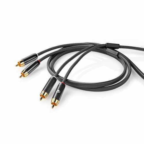 Stereo Audio Cable 2x RCA Male - 2x RCA Male Gun Metal Grey Braided Cable
