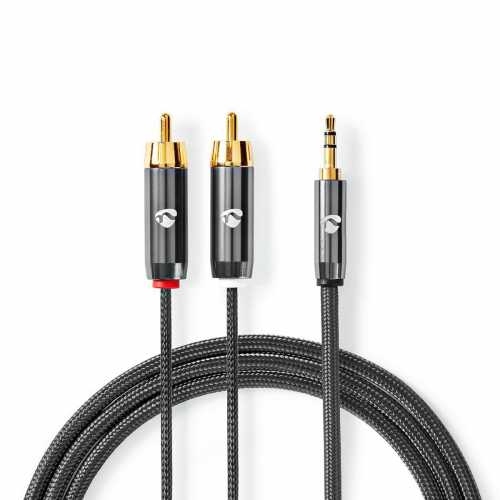 Stereo Audio Cable 3.5 mm Male - 2x RCA Male Gun Metal Grey Braided Cable