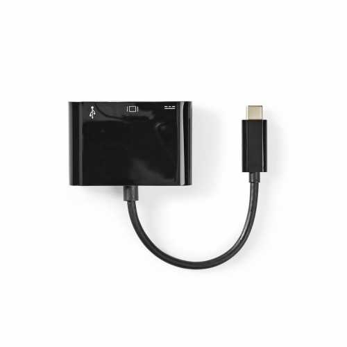 Adaptor USB-C USB-A mama + USB-C mama + HDMI mama, 0.2m, negru, Nedis