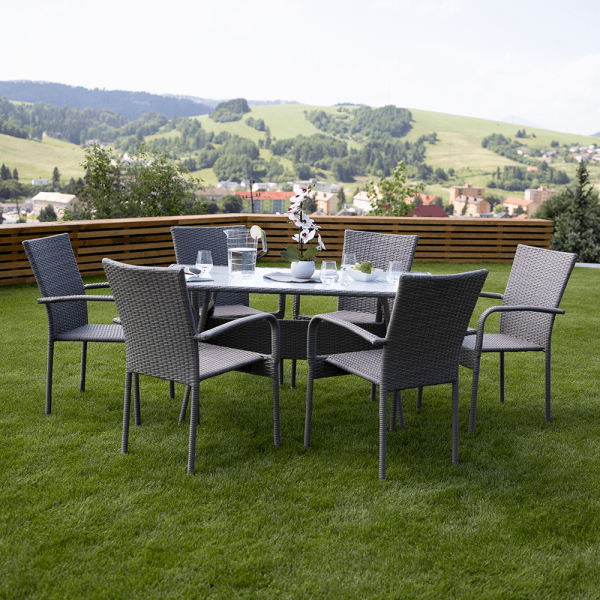 Set tehno-rattan de gradina masa 6 scaune gri OBSOR [4]