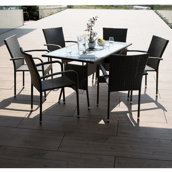Set tehno-rattan de gradina masa 6 scaune gri OBSOR [5]