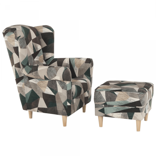 Fotoliu cu taburet tapiterie textil vintage patchwork ASTRID [3]