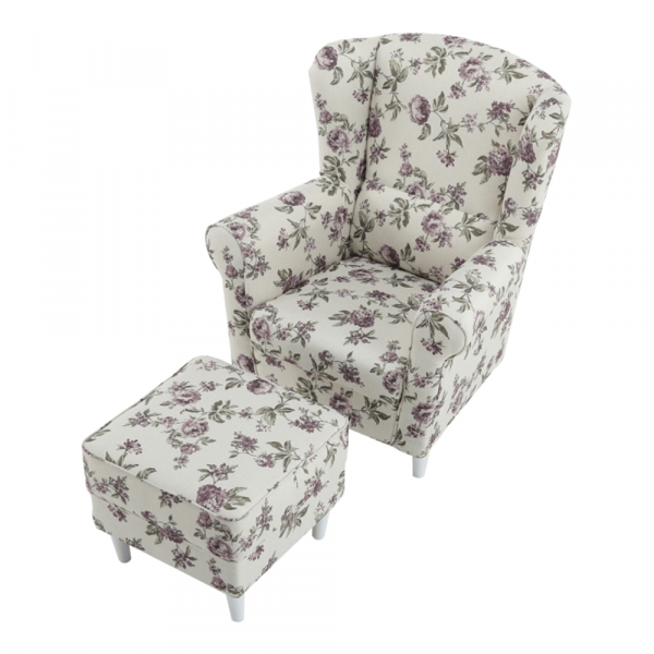 Fotoliu cu taburet tapiterie textil vintage patchwork ASTRID [2]