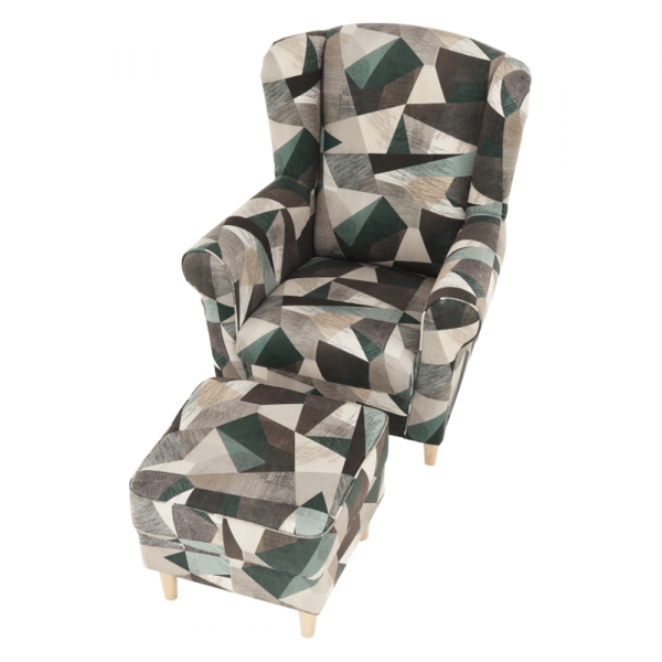 Fotoliu cu taburet tapiterie textil vintage patchwork ASTRID [5]