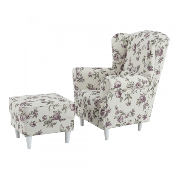 Fotoliu cu taburet tapiterie textil vintage patchwork ASTRID [3]