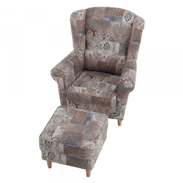 Fotoliu cu taburet tapiterie textil vintage patchwork ASTRID [7]