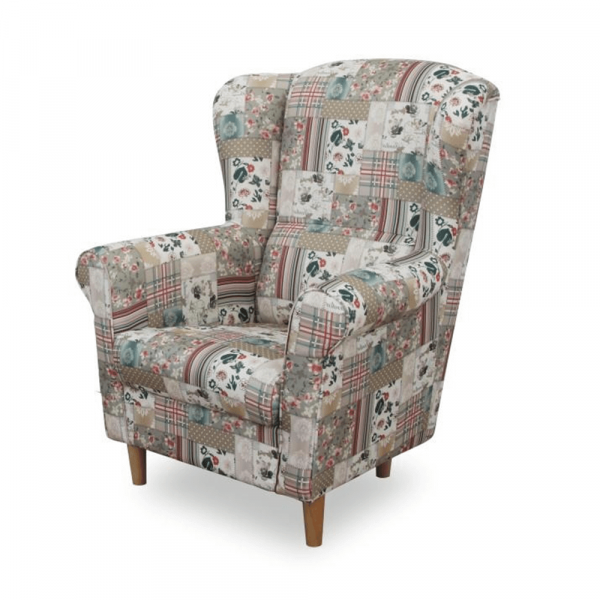 Fotoliu cu taburet tapiterie textil vintage patchwork ASTRID [3]