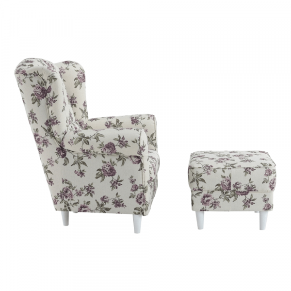 Fotoliu cu taburet tapiterie textil vintage patchwork ASTRID [6]