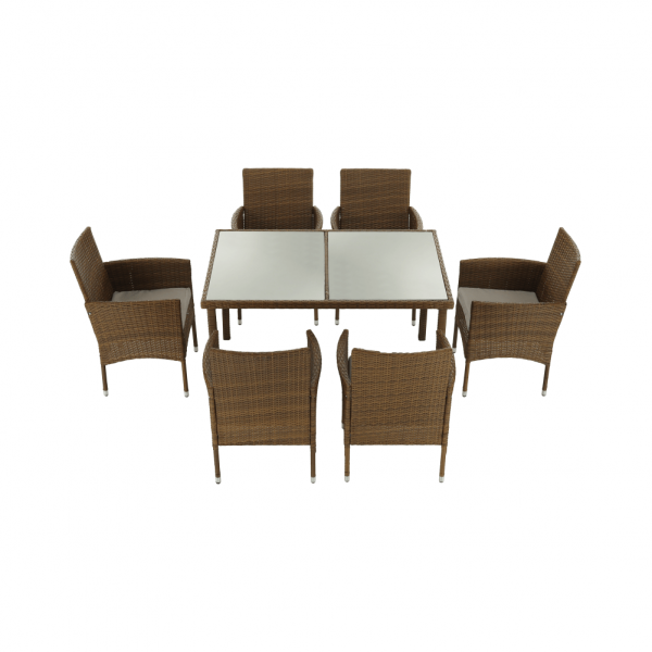 Set de gradina masa 6 scaune rattan miere/crem GARDEN [7]