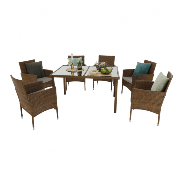 Set de gradina masa 6 scaune rattan miere/crem GARDEN [3]