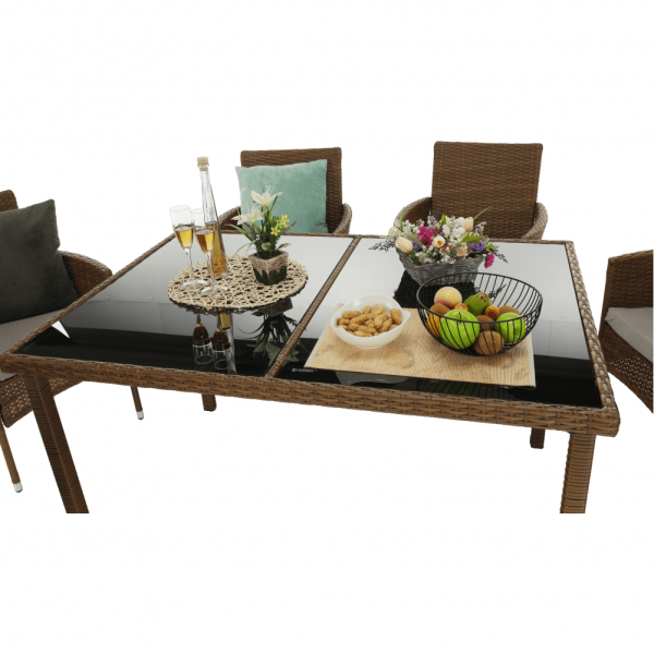 Set de gradina masa 6 scaune rattan miere/crem GARDEN [9]