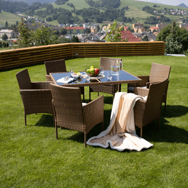 Set de gradina masa 6 scaune rattan miere/crem GARDEN [17]