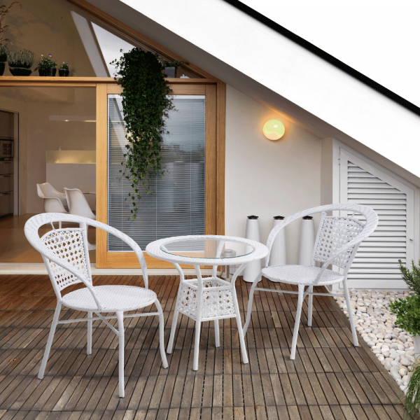 Set tehno-rattan de gradina masa 2 scaune alb JENAR [5]