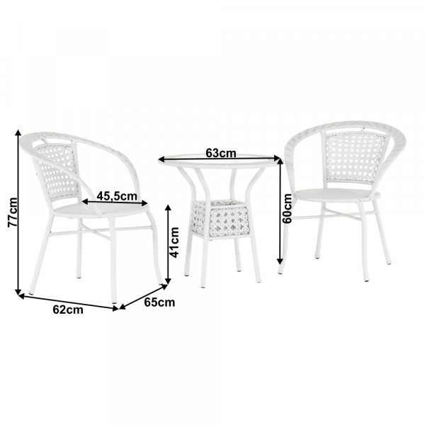 Set tehno-rattan de gradina masa 2 scaune alb JENAR [2]