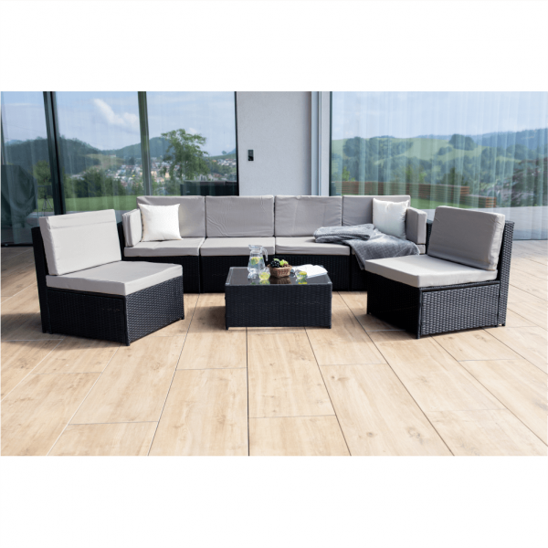 Set de gradina 7 piese tehno-rattan negru gri MODESTO [28]