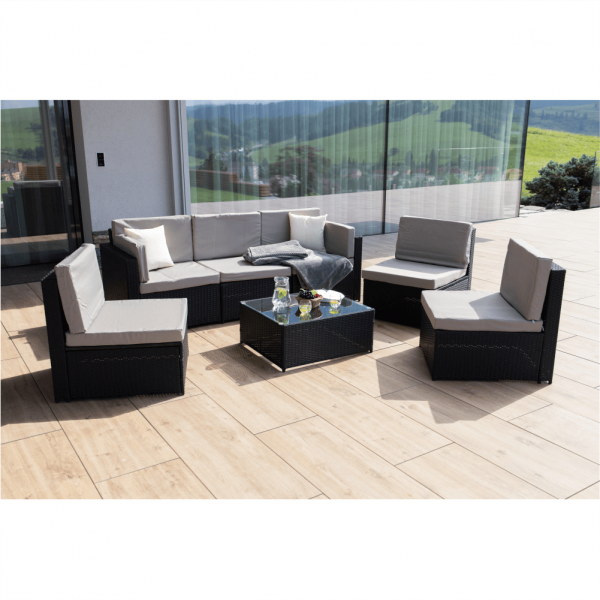 Set de gradina 7 piese tehno-rattan negru gri MODESTO [4]