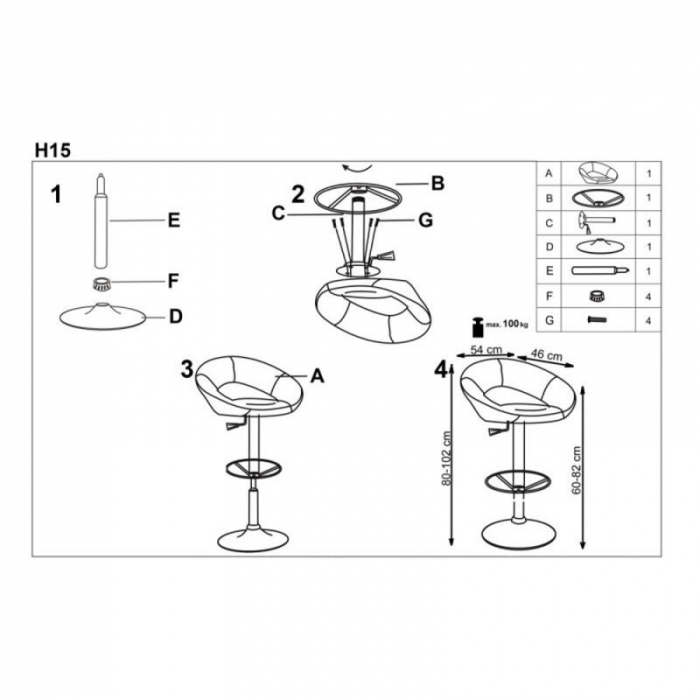 Scaun inalt de bar reglabil pe inaltime tapitat HM H15 [4]