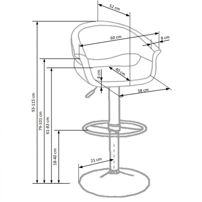 Scaun inalt de bar reglabil pe inaltime tapitat HM H46 [6]