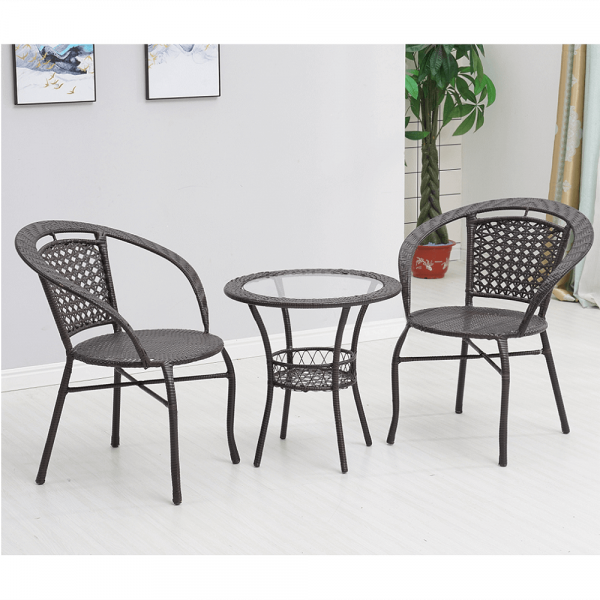 Set tehno-rattan de gradina masa 2 scaune maro LASAN [10]