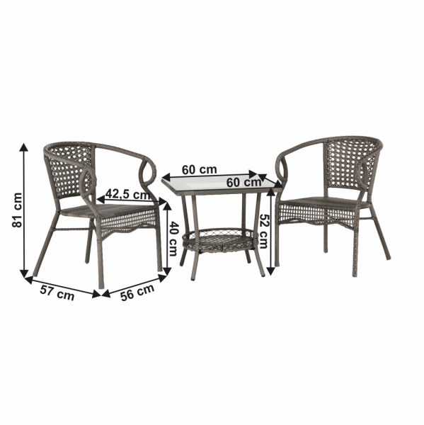 Set de de gradina masa 2 scaune gri TODOR [3]