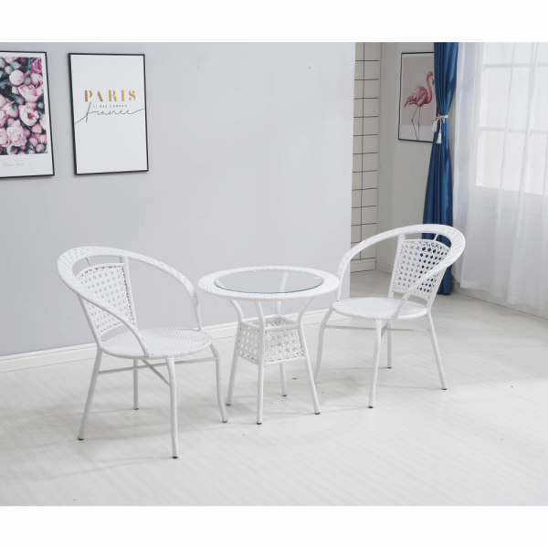 Set tehno-rattan de gradina masa 2 scaune alb JENAR [10]
