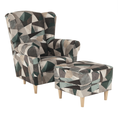 Fotolii - Fotoliu cu taburet tapiterie textil vintage patchwork ASTRID