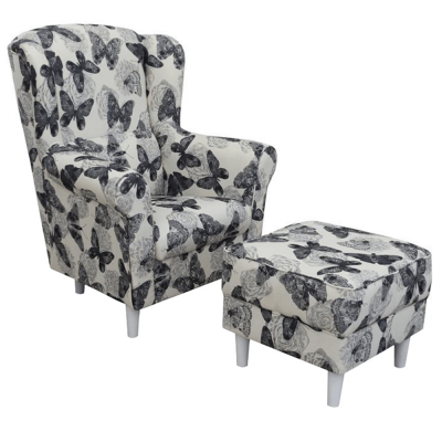 Fotolii - Fotoliu cu taburet tapiterie textil vintage patchwork ASTRID