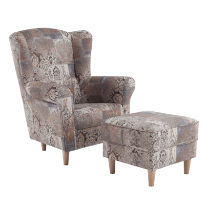 Fotolii - Fotoliu cu taburet tapiterie textil vintage patchwork ASTRID