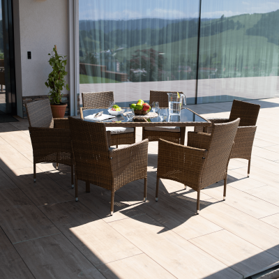 Set de gradina masa 6 scaune rattan miere/crem GARDEN [17]
